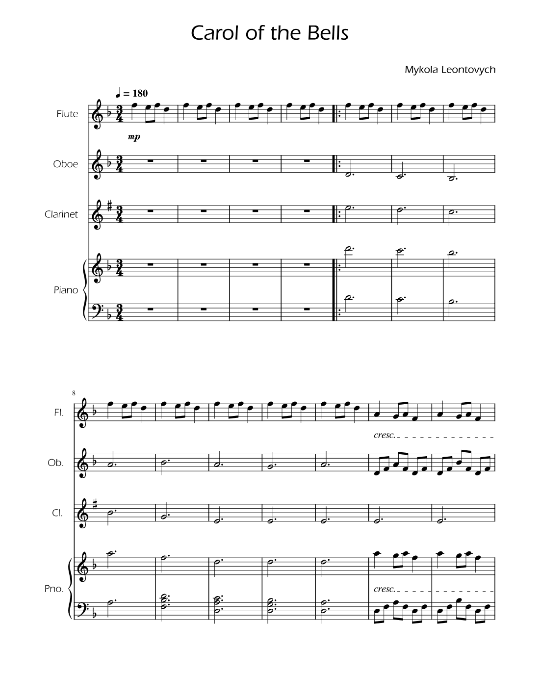Carol of the Bells - Woodwind Trio w/ Piano (arr. Ygor Nunes)