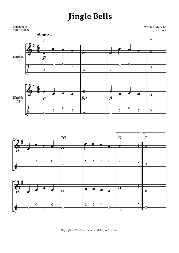 Jingle Bells - Ukulele Duet (with TAB) (arr. Yuri Noronha)