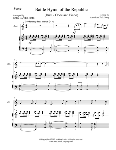 BATTLE HYMN OF THE REPUBLIC (Duet – Oboe and Piano/Score and Parts) (arr. Gary Lanier)