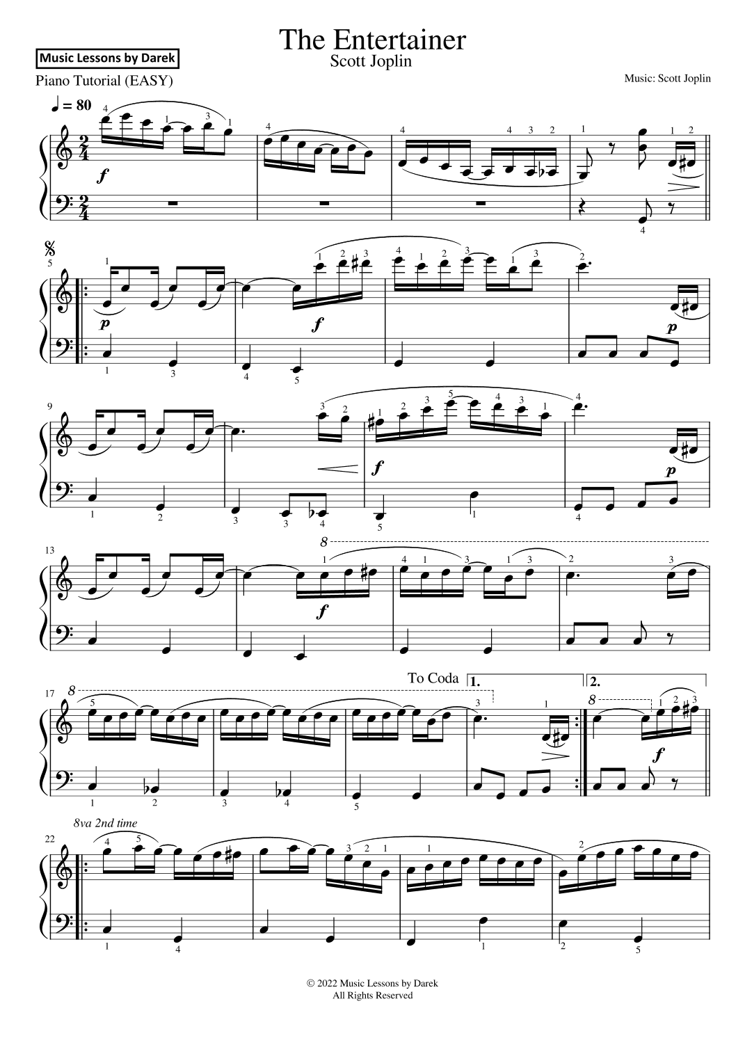 The Entertainer (EASY PIANO) [Scott Joplin] (arr. Darek)