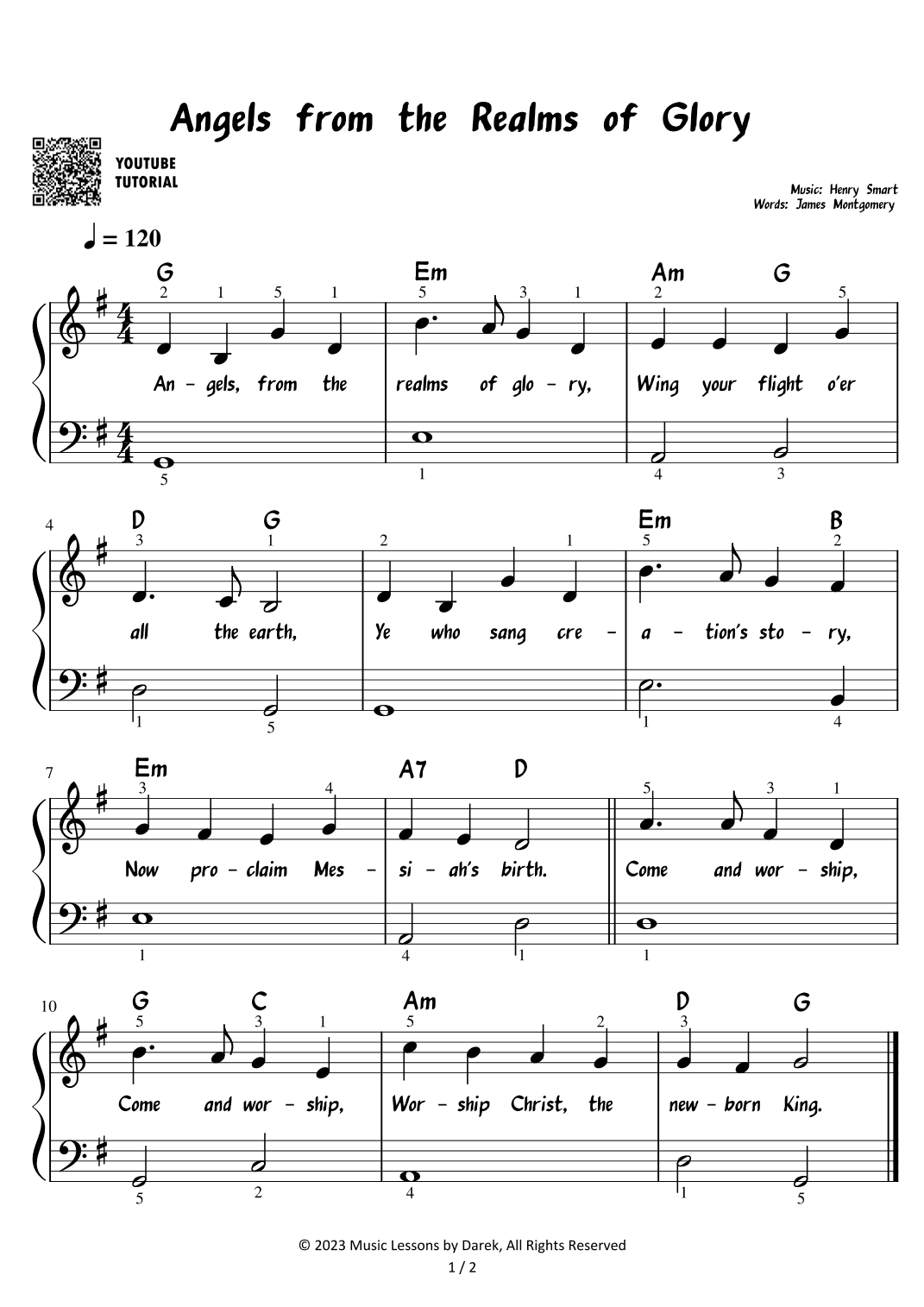 Angels from the Realms of Glory - Christmas Carol [EASY PIANO] (arr. Darek)