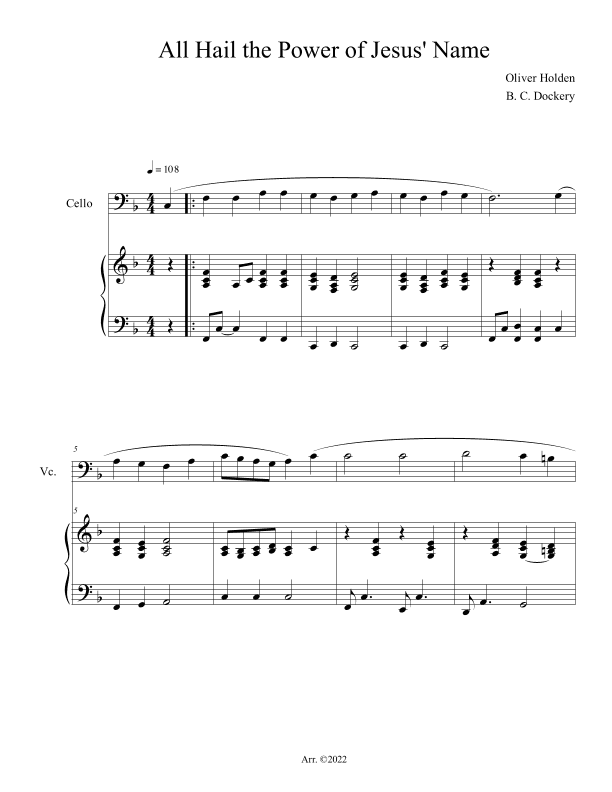 All Hail the Power of Jesus' Name (Cello Solo with Piano Accompaniment) (arr. B. C. Dockery)