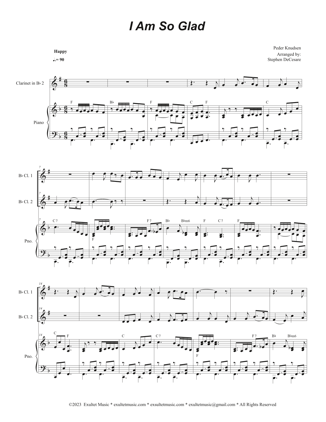 I Am So Glad (Duet for Bb-Clarinet) (arr. Stephen DeCesare)