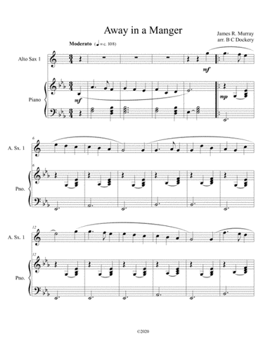 Away in a Manger (alto sax solo) with optional piano accompaniment (arr. B C Dockery)