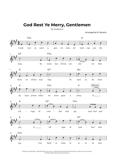 God Rest Ye Merry, Gentlemen (key of F-sharp minor) (arr. R. Salvario)