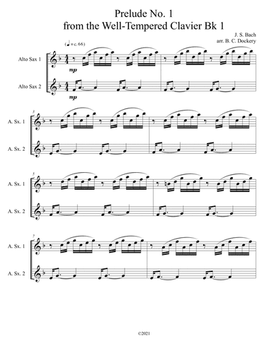 Prelude No.1 from The Well-Tempered Clavier Book 1 BWV 846 (Alto Sax Duet) (arr. B. C. Dockery)