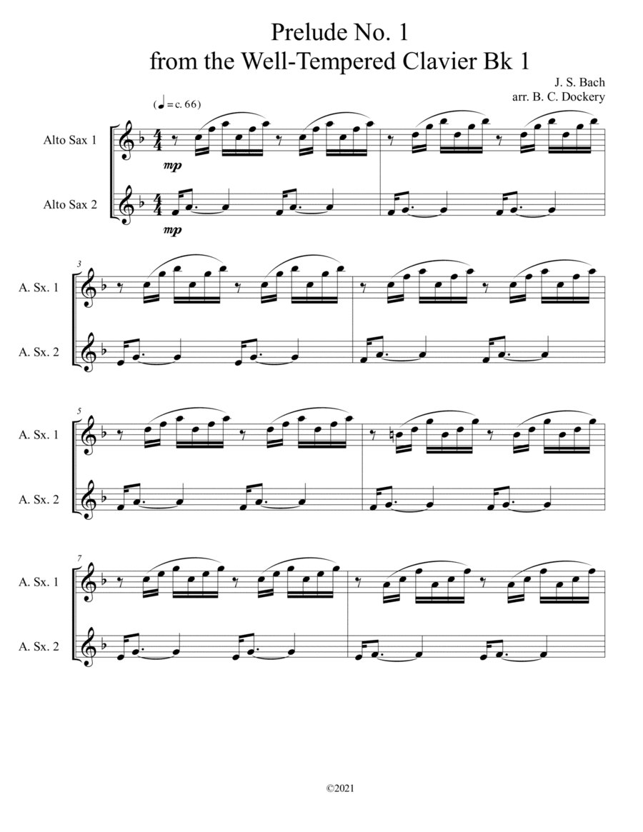 Prelude No.1 from The Well-Tempered Clavier Book 1 BWV 846 (Alto Sax Duet) (arr. B. C. Dockery)