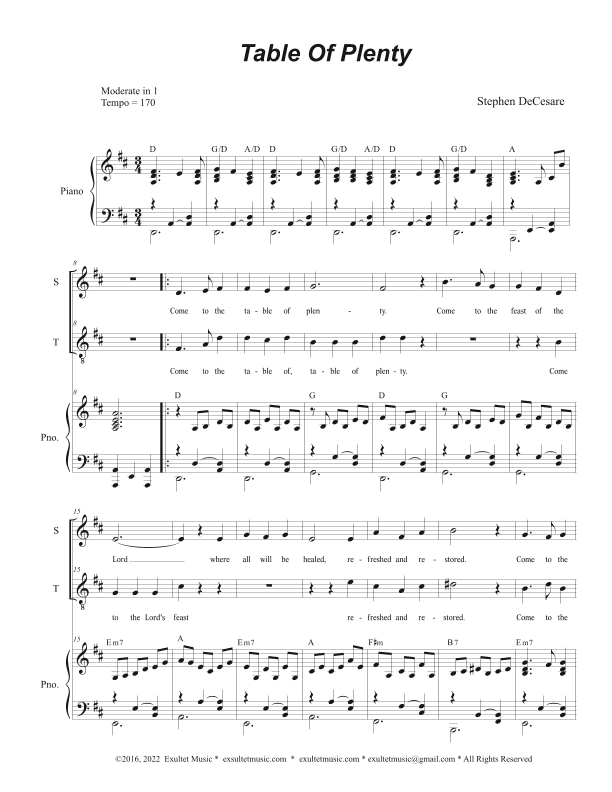 Table of Plenty (2-part choir - (Soprano and Tenor)