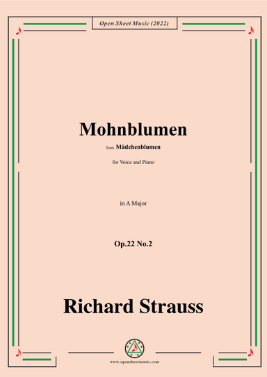 Richard Strauss-Mohnblumen,Op.22 No.2,in A Major, (arr. OSM Press)