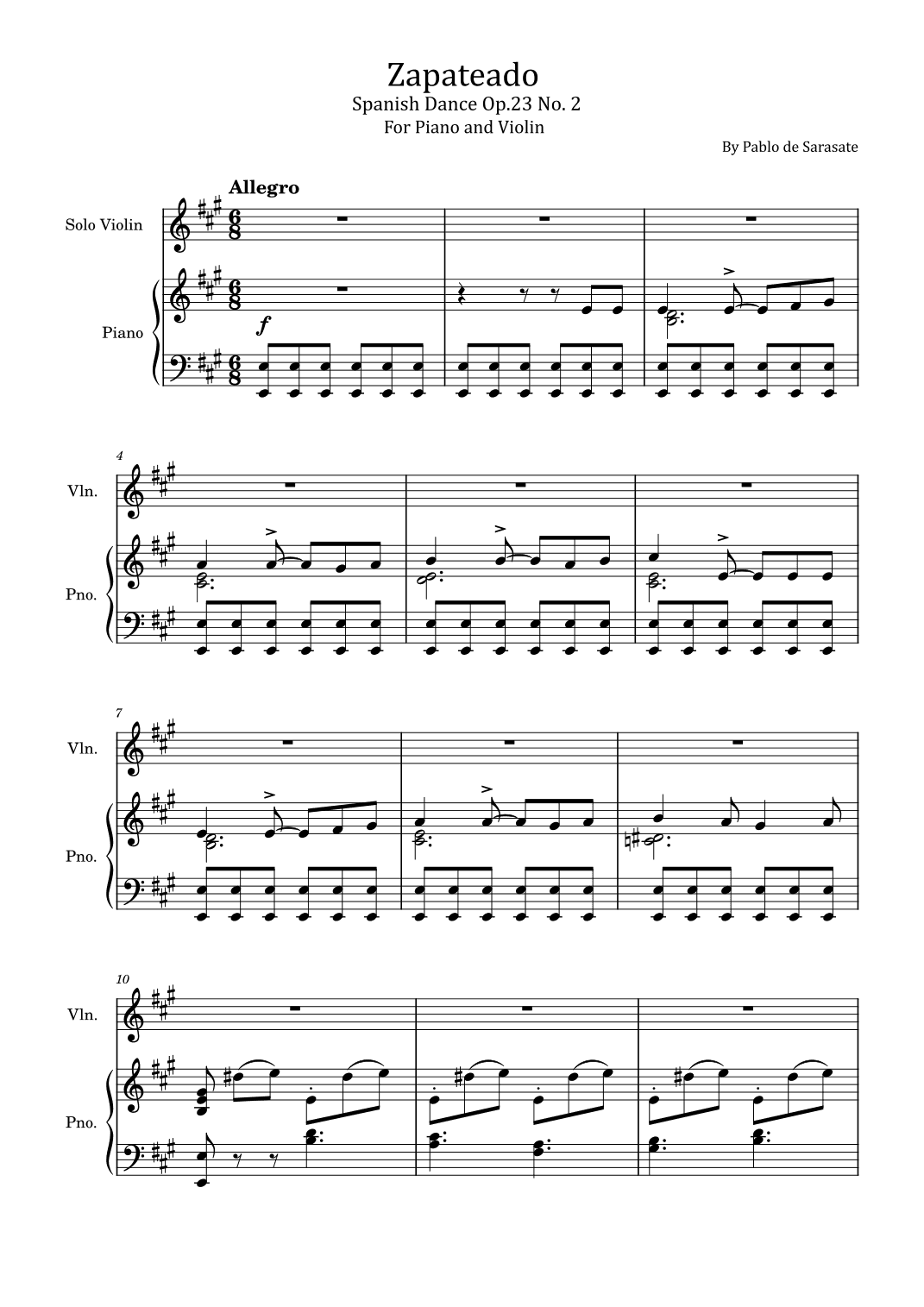 Pablo Sarasate - Zapateado - Spanish Dance Op.23 No. 2 – For Piano and Violin Original (arr. poon)