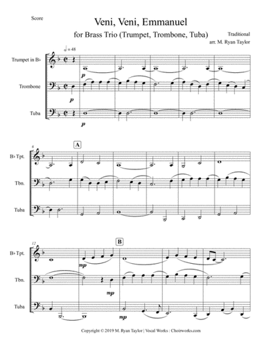 O Come, O Come Emmanuel (Veni, Veni Emmanuel) for Brass Trio (Trumpet, Trombone, Tuba) (arr. M. Ryan Taylor)
