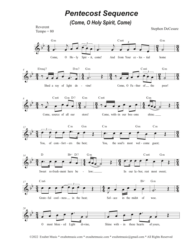 Pentecost Sequence (Come, O Holy Spirit, Come) (Unison choir - High Key)