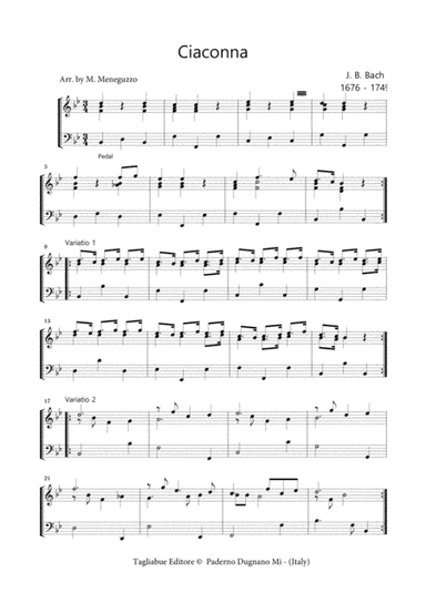 CIACONA - in Bb - Bach - For Organ 2 staff (arr. Marcello Meneguzzo)