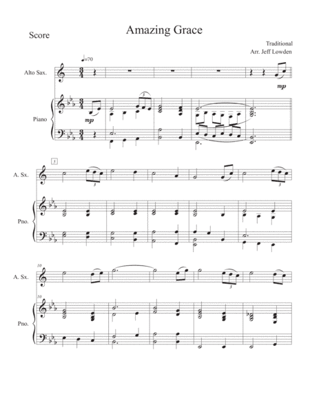 Amazing Grace for Alto Saxophone and Piano (arr. Jeff Lowden)
