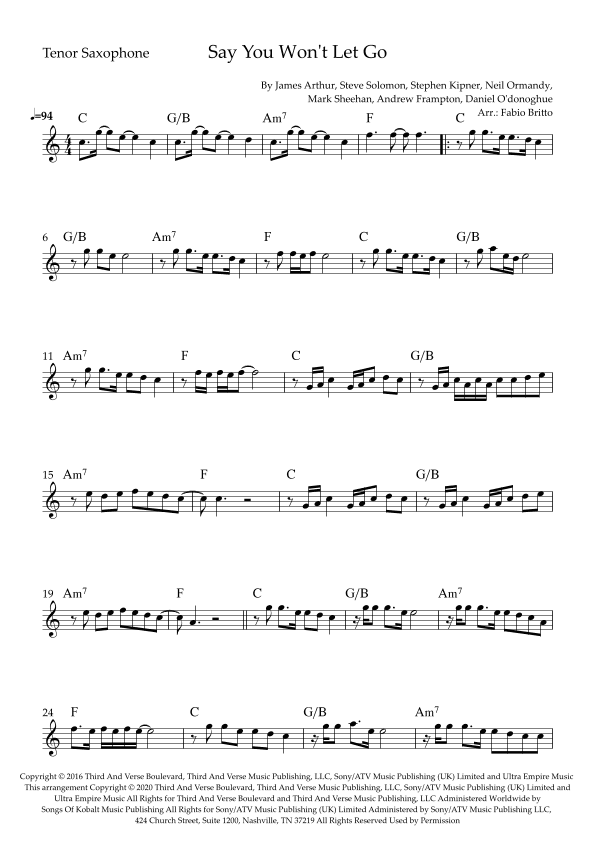 Say You Won't Let Go (arr. Fabio Britto)