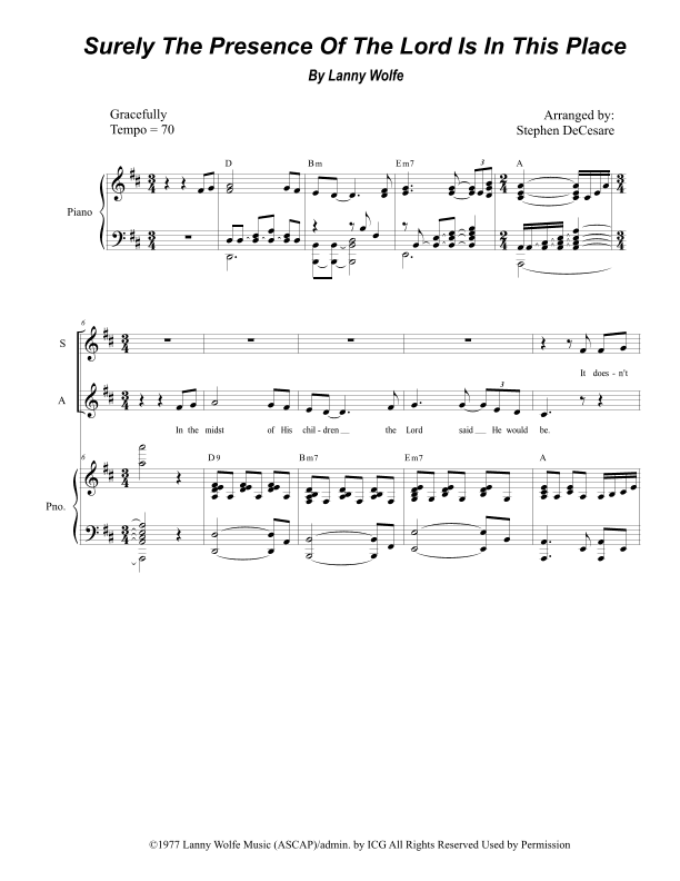 Surely The Presence Of The Lord Is In This Place (arr. Stephen DeCesare)