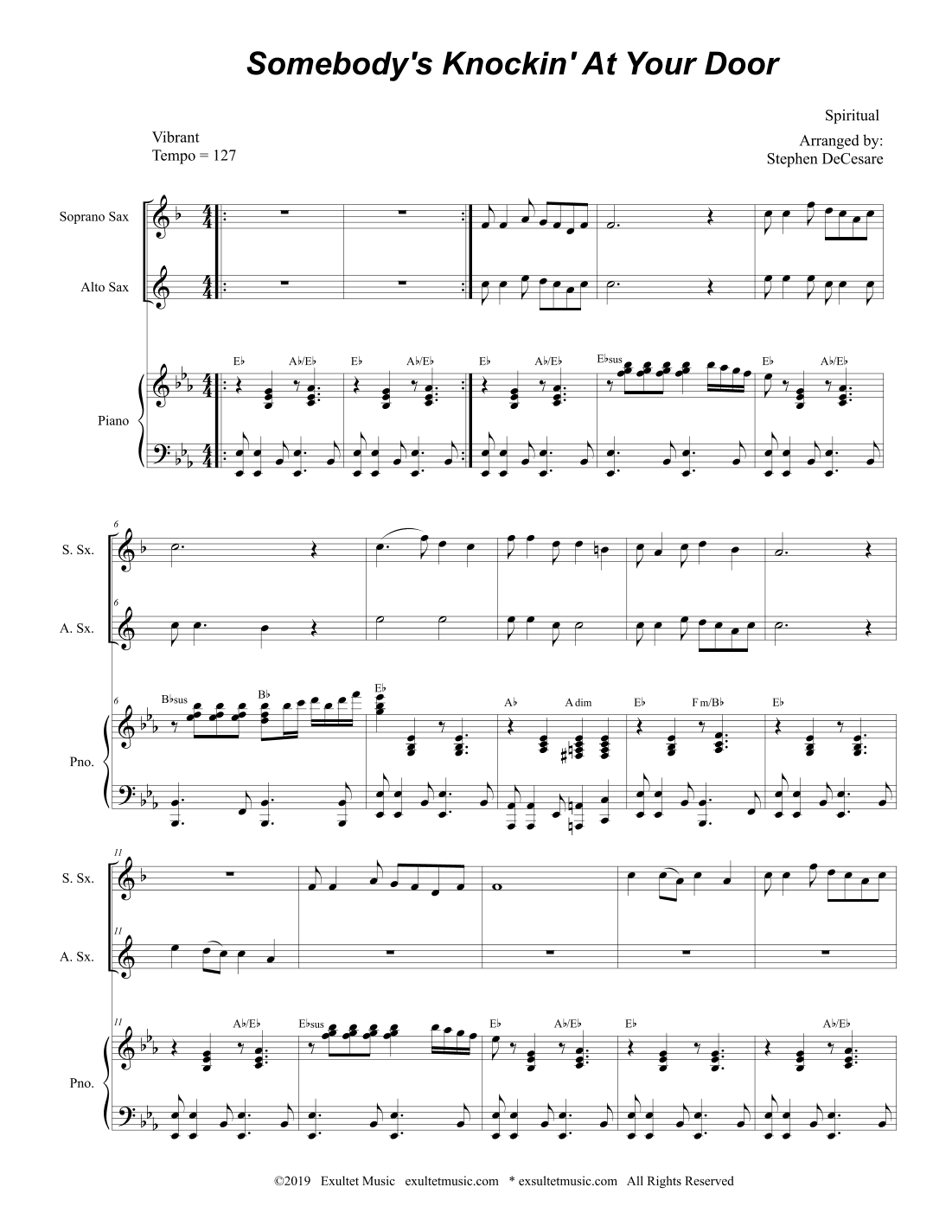 Somebody's Knockin' At Your Door (Duet for Soprano and Alto Saxophone) (arr. Stephen DeCesare)