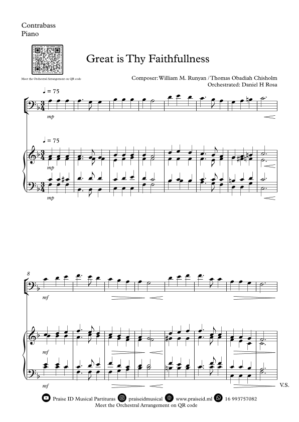 Great is Thy Faithfullness - Easy Contrabass and Piano (arr. Daniel H Rosa)
