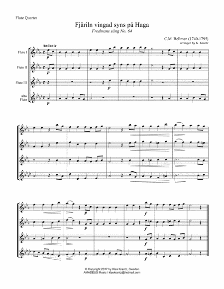 Fjäriln vingad syns på Haga for flute quartet (arr. K. Krantz)