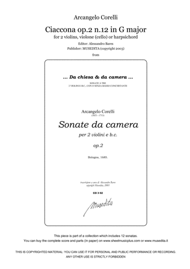 Corelli, Ciaccona op.2 n.12 in G major (arr. Alessandro Bares)