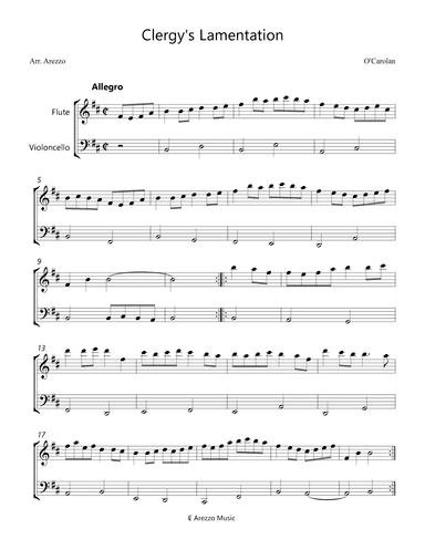 Clergy's Lamentation Flute and Cello Sheet Music (arr. Arezzo Music)