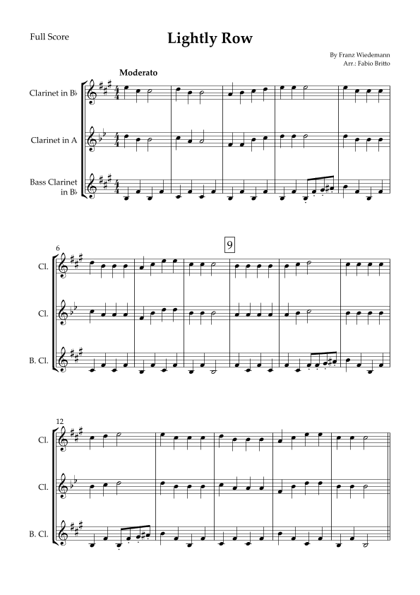 Lightly Row for Clarinet Trio (arr. Fabio Britto)