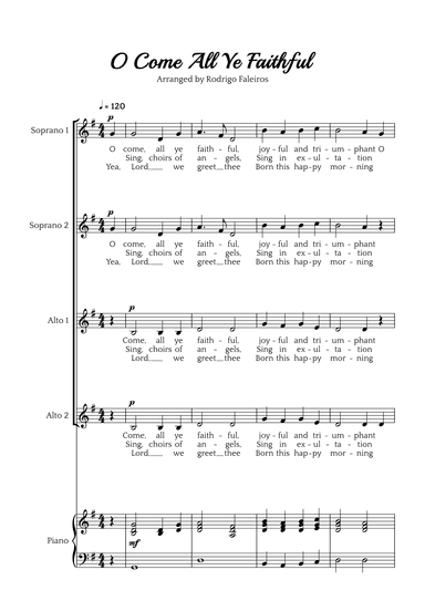 O Come All Ye Faithful (SSAA choir and piano accompaniment) (arr. Rodrigo Faleiros)