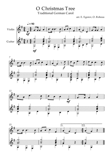 O Christmas Tree, Traditional German Carol, For Violin & Guitar