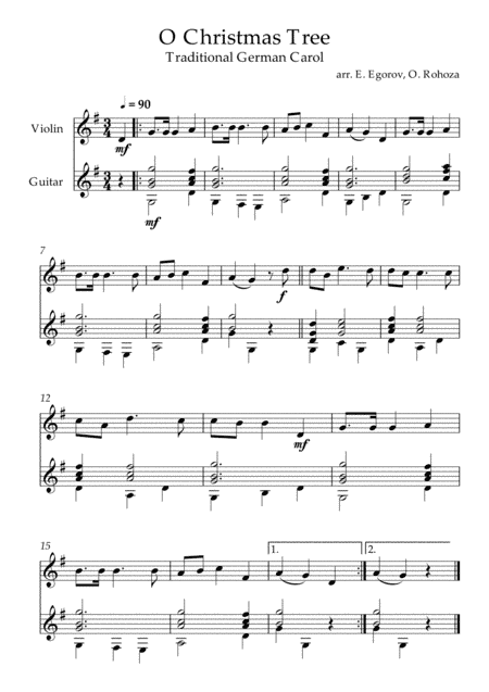 O Christmas Tree, Traditional German Carol, For Violin & Guitar