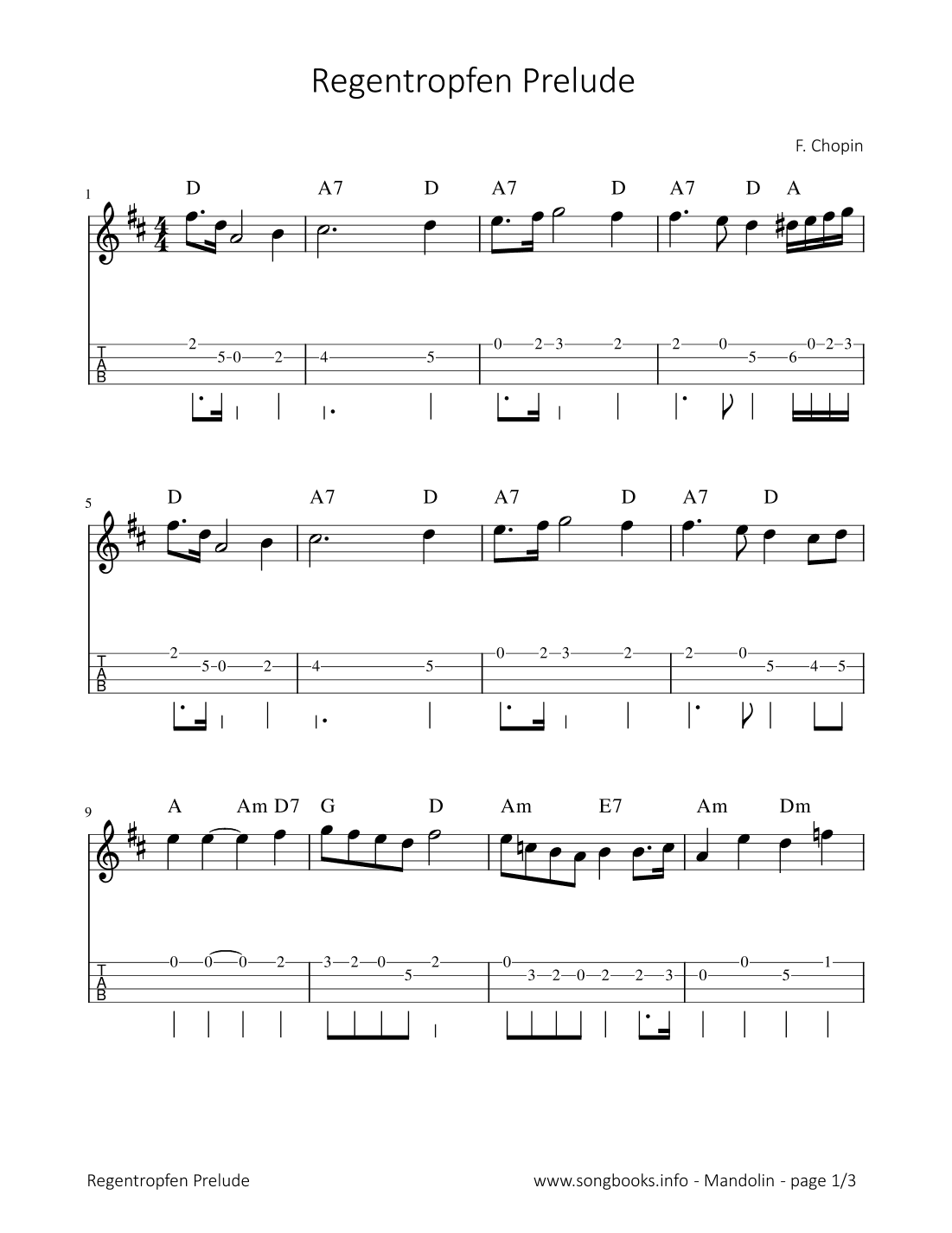 Regentropfen Prelude - F. Chopin (arr. songbooks.info)