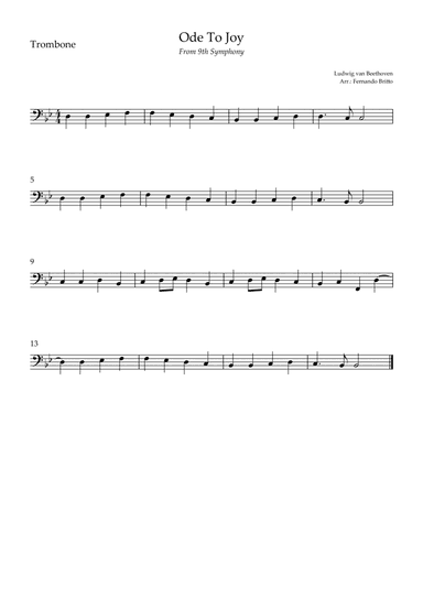 Ode To Joy (from Beethoven's 9th Symphony) for Trombone Solo (arr. Fernando Britto)
