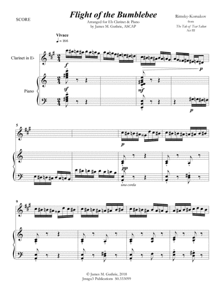 Korsakov: Flight of the Bumblebee for Eb Clarinet & Piano (arr. James M. Guthrie, ASCAP)