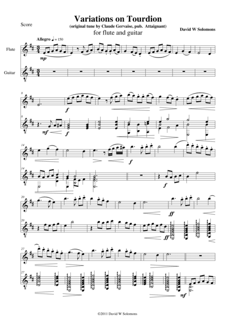 Variations on Tourdion (Quand je bois du vin clairet) for flute and guitar (arr. David Warin Solomons)