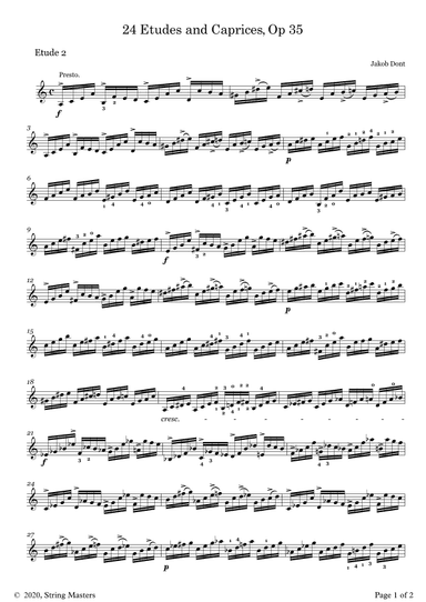 DONT 24 Etudes and Caprices Op35, for Violin No 02 (arr. String Masters)