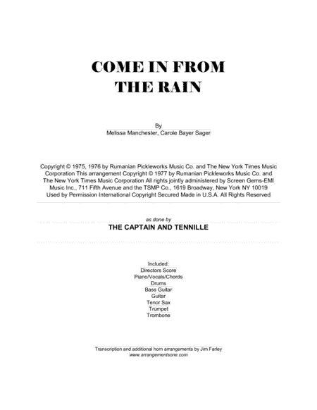 Come In From The Rain (arr. Jim Farley www.arrangementsone.com)