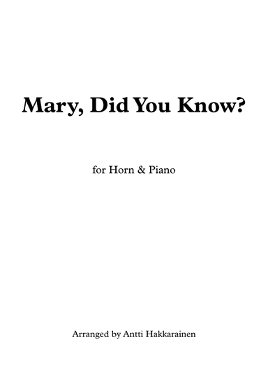 Mary, Did You Know? (arr. Antti Hakkarainen)