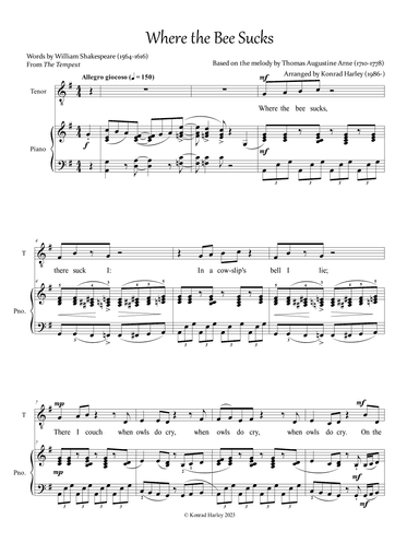 Where the Bee Sucks, There Suck I (arr. Konrad Harley)