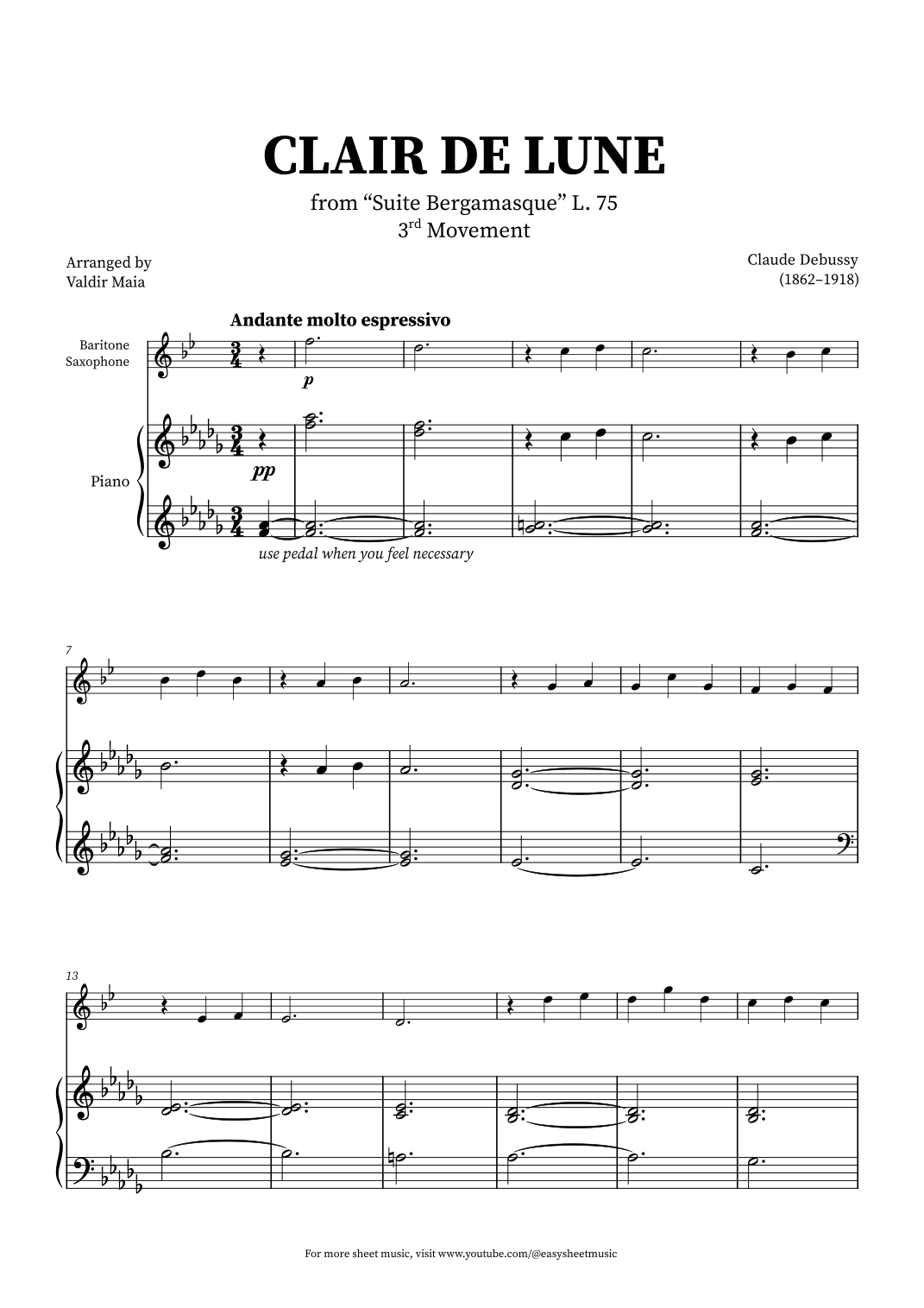Clair de Lune - Baritone Sax and Piano (arr. Valdir Maia)