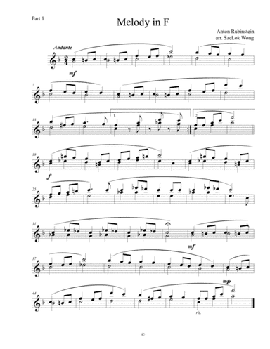Melody in F (One Piano - 6 Hands) (arr. SzeLok Wong)
