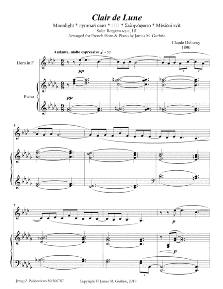 Debussy: Claire de Lune for French Horn & Piano (arr. James M. Guthrie)