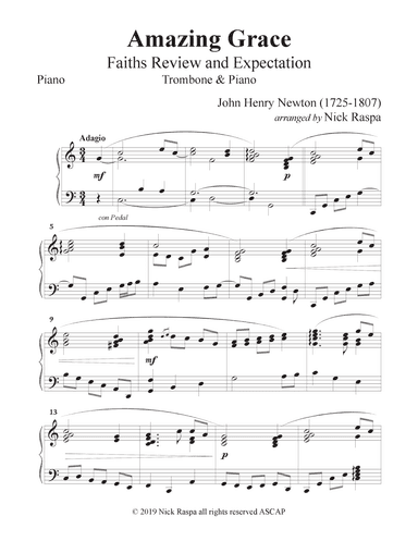 Amazing Grace (Trombone & Piano) Piano part (arr. Nick Raspa)
