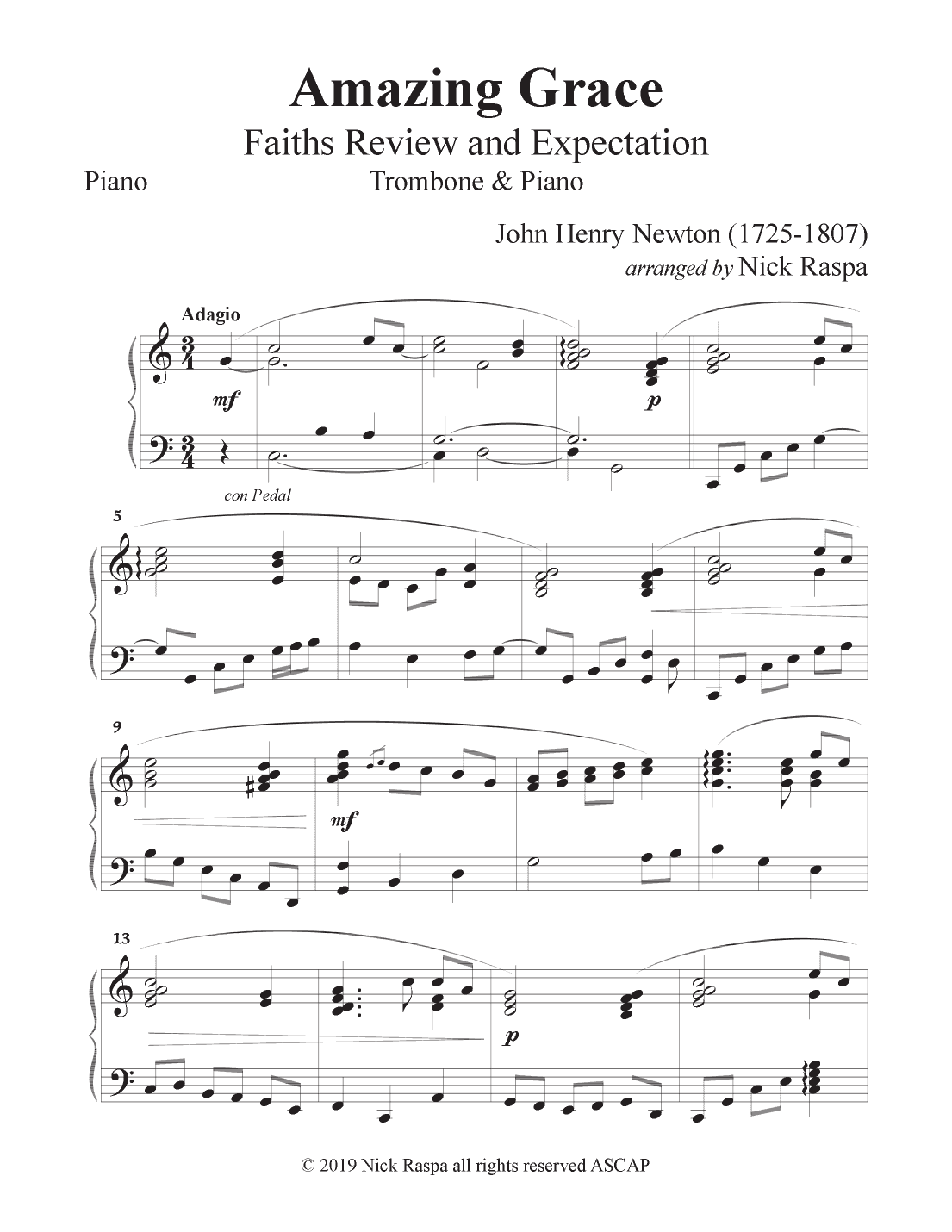 Amazing Grace (Trombone & Piano) Piano part (arr. Nick Raspa)