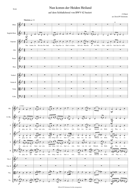 Nun komm, der Heiden Heiland - for choir, oboe, cor anglais and string quartet (arr. David Warin Solomons)