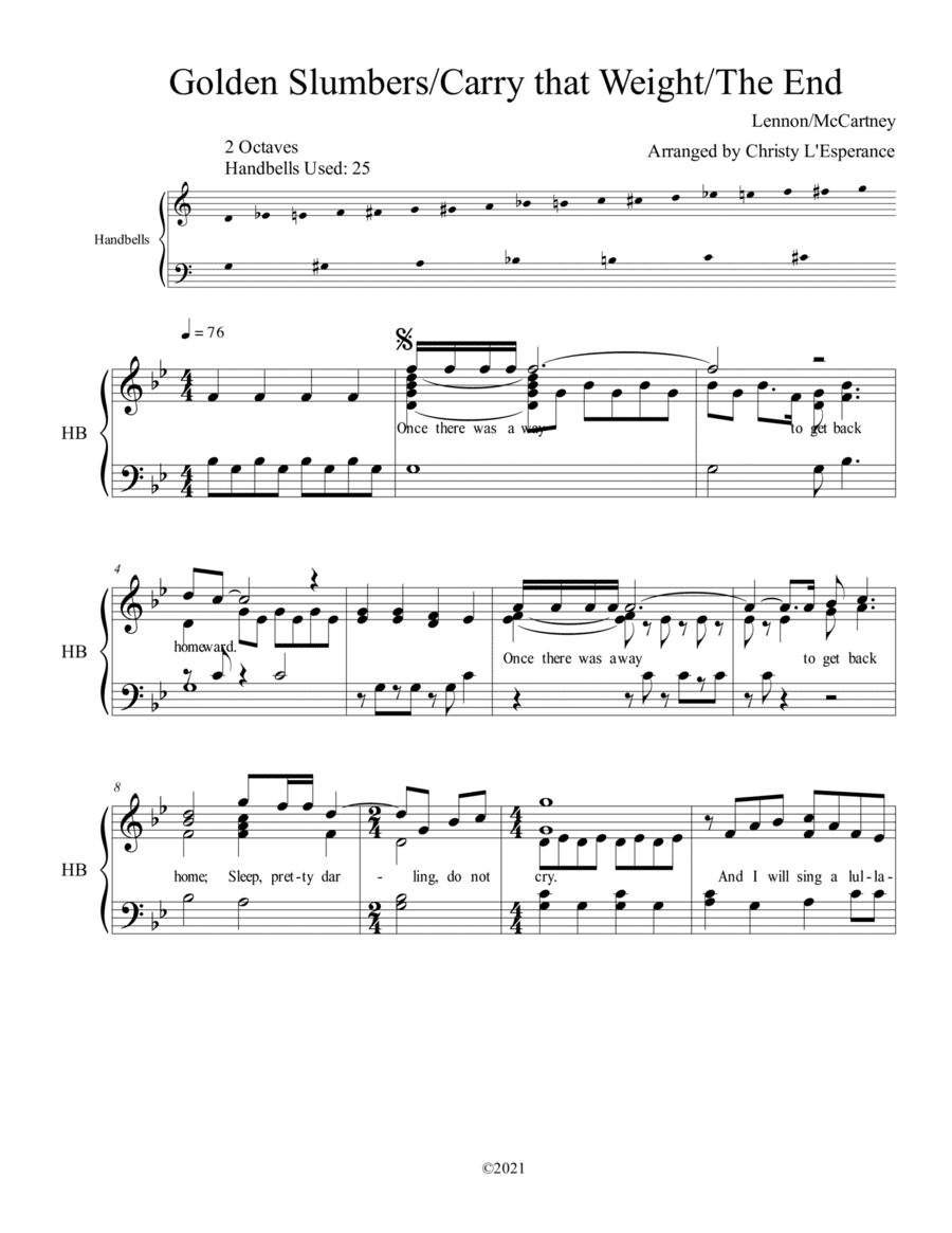 Golden Slumbers/carry That Weight/the End (arr. Christy L'Esperance)