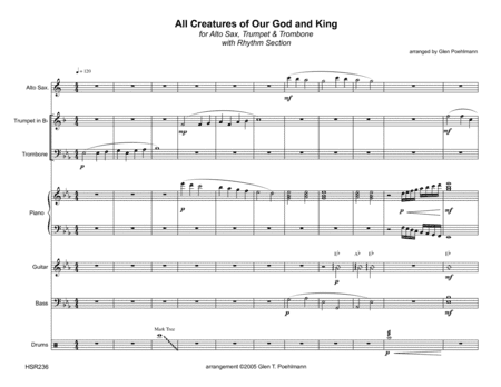ALL CREATURES OF OUR GOD AND KING - Alto Sax, Trumpet, Trombone & Rhythm Section (arr. Glen Poehlmann)