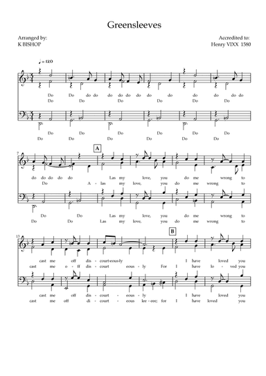 Greensleeves AND What Child is This?  Four Part Vocal Acapella (arr. K Bishop)