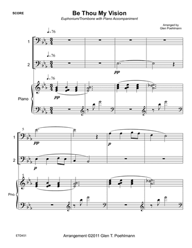 BE THOU MY VISION - TROMBONE/EUPHONIUM DUET with Piano Accompaniment (arr. Glen Poehlmann)