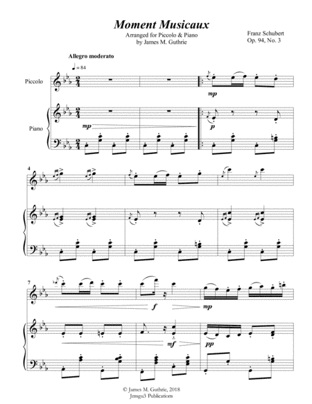 Schubert: Moment Musicaux for Piccolo & Piano (arr. James M. Guthrie, ASCAP)