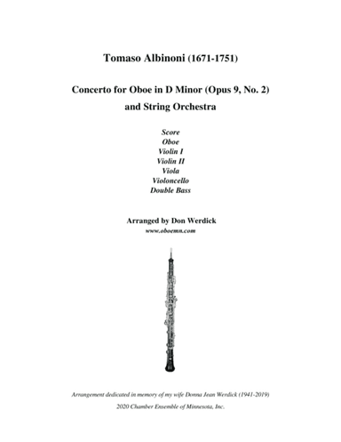 Concerto for Oboe in D Minor, Op. 9 No. 2 and String Orchestra (arr. Don Werdick (1946 - ))
