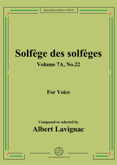 Lavignac-Solfege des solfeges,Volume 7A No.22,for Voice (arr. Open Cloud)